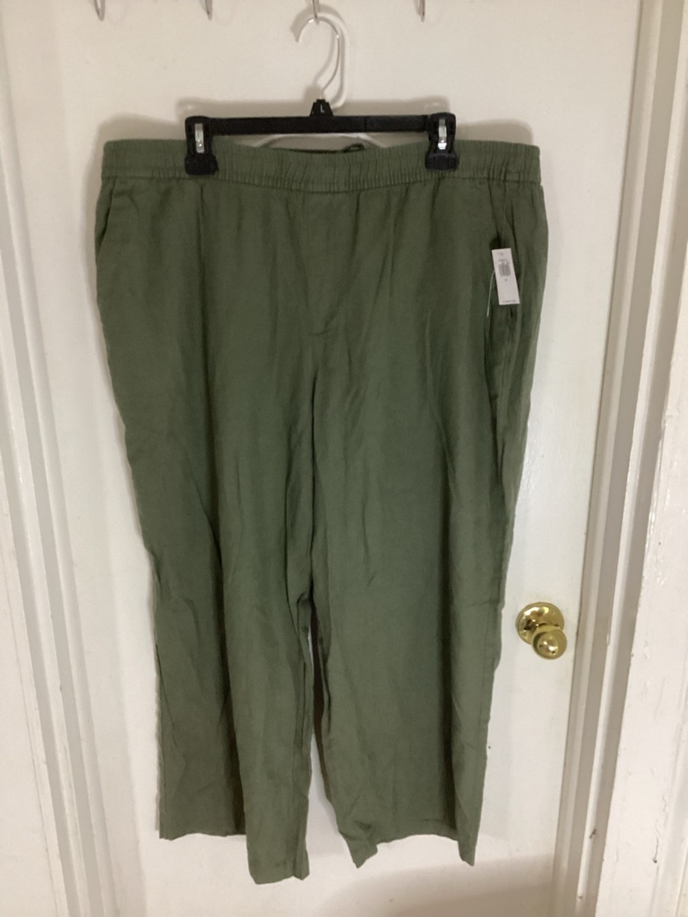Old Navy Womens Wide Leg Olive Green Linen Blend Ankle Pants Size XL